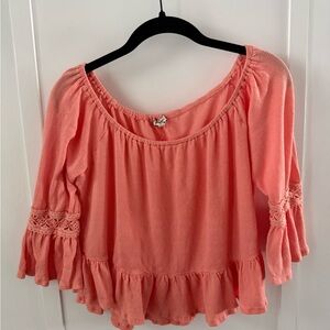 Eyeshadow Coral Boho Cropped Blouse
